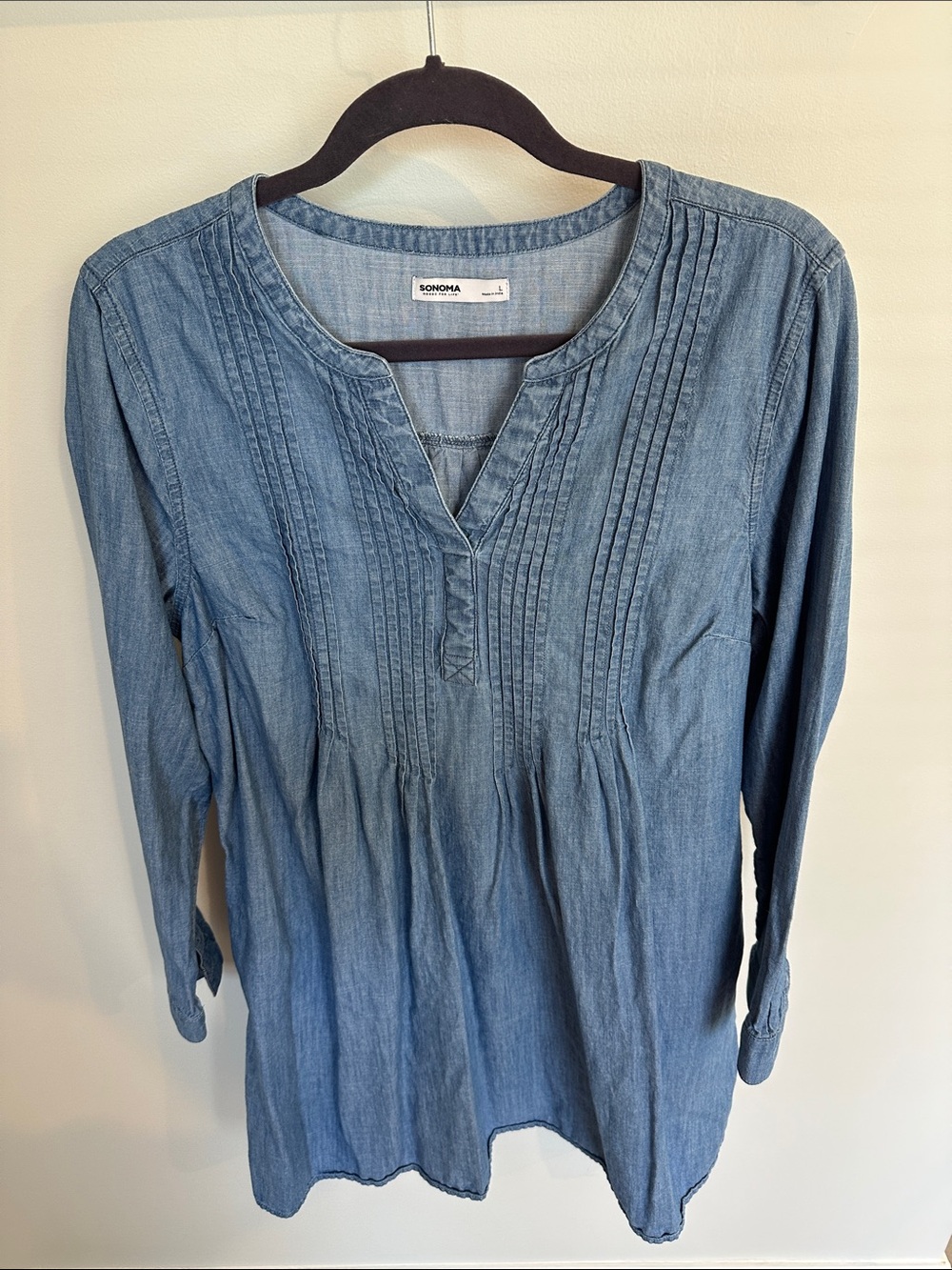 Sonoma Denim Pintuck V-Neck Tunic in Light Blue